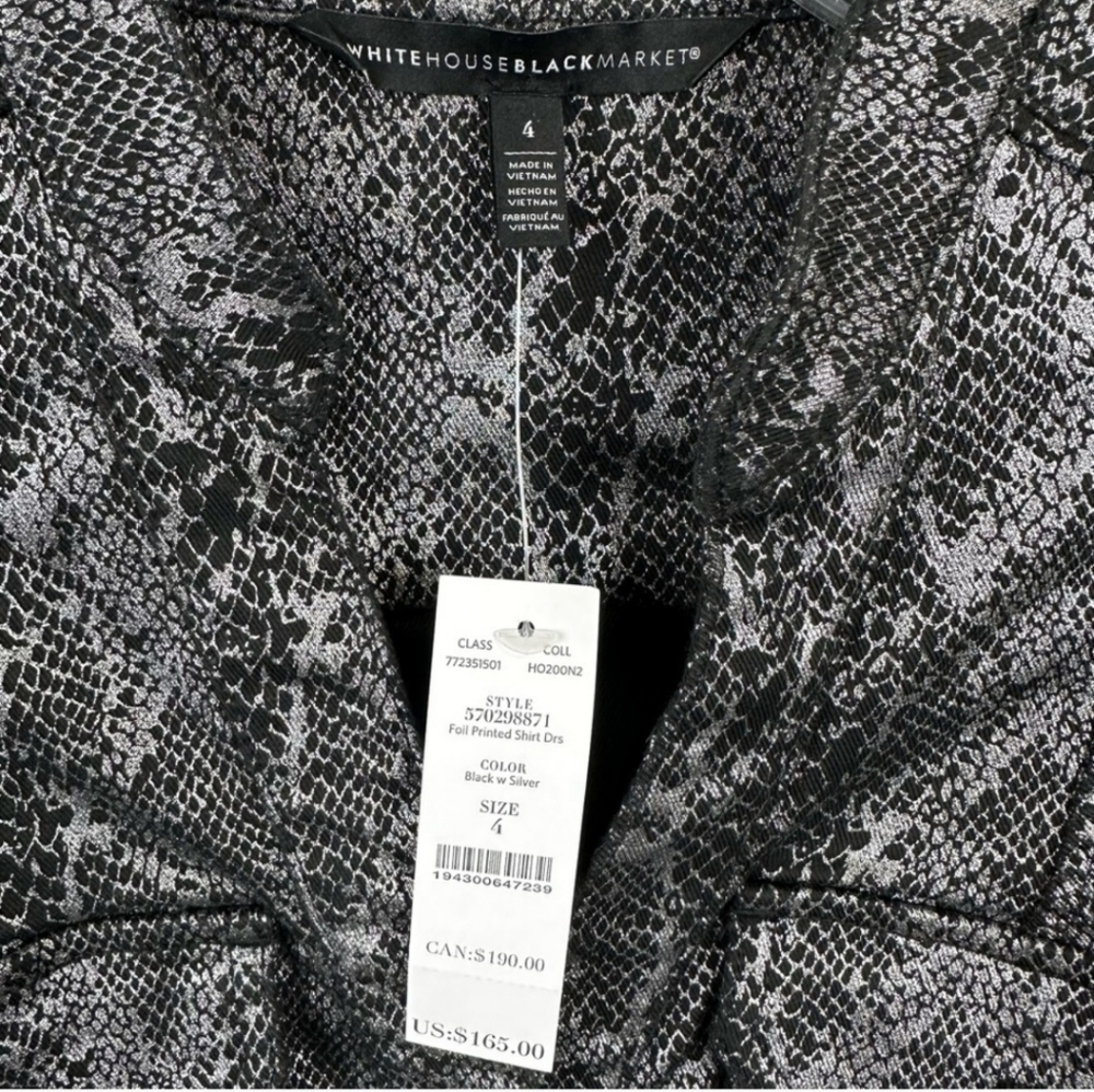 NWT White House Black Market foil reptile dress Size 4 Color:black/silver - Picture 9 of 11